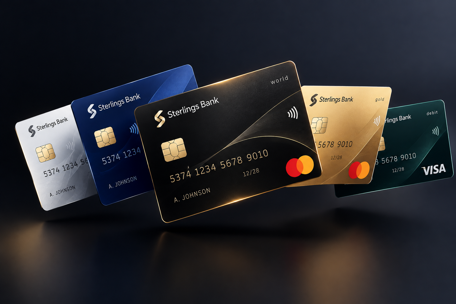 Gamme de cartes bancaires Sterlings Bank : World, Gold et Débit